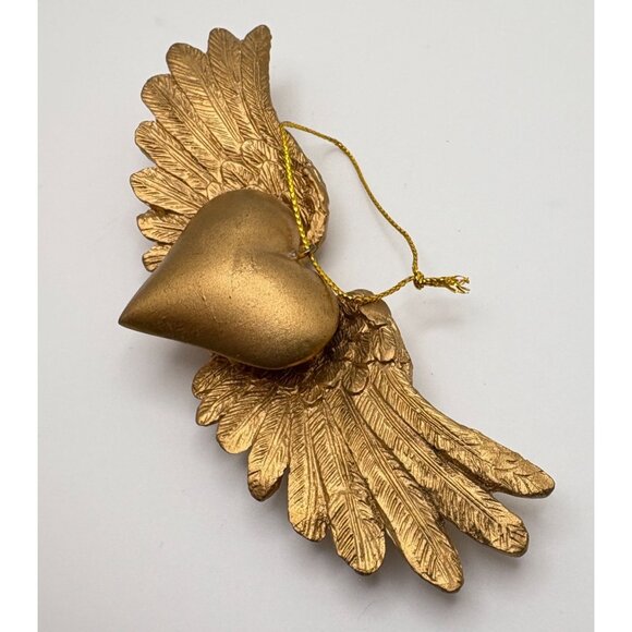Vintage Gold Heart With Wings Christmas Tree Ornament Love Romance - Picture 4 of 7